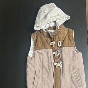 Brown and Cream Hooded Vest with Toggle Closures